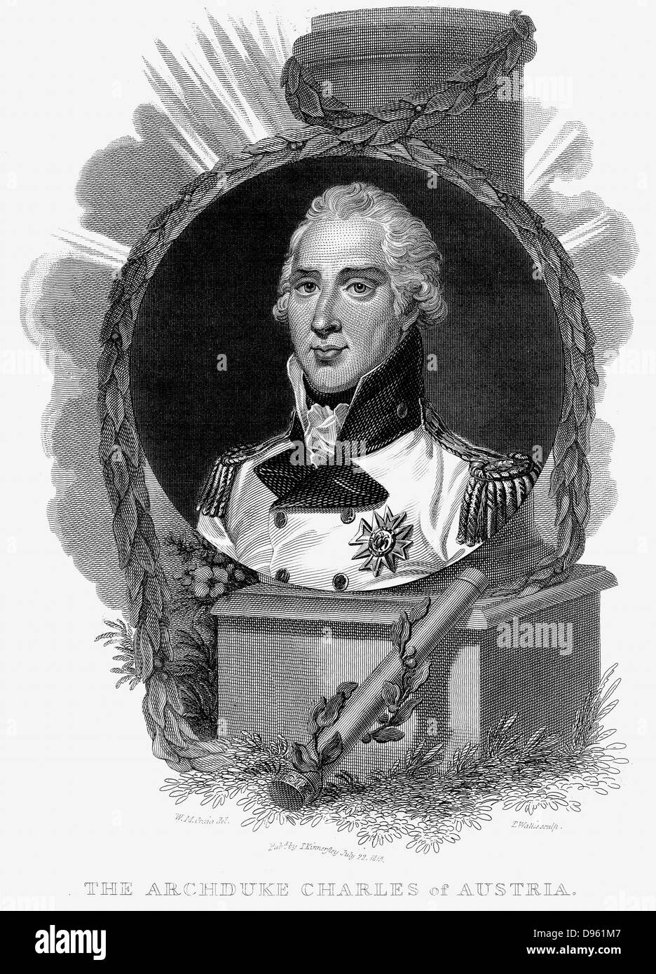 Charles, Arciduca d'Austria (1771-1847) ha celebrato generale. Sconfisse Napoleone ad Aspern (Maggio 1809). Incisione su rame c1815. Foto Stock
