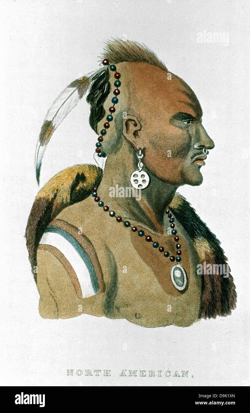 Sewessissing, capo dell'Iowa Nativi Nord Americani. Da Georges Cuvier 'Il regno animale', Londra,1837. Colorate a mano incisione. Foto Stock
