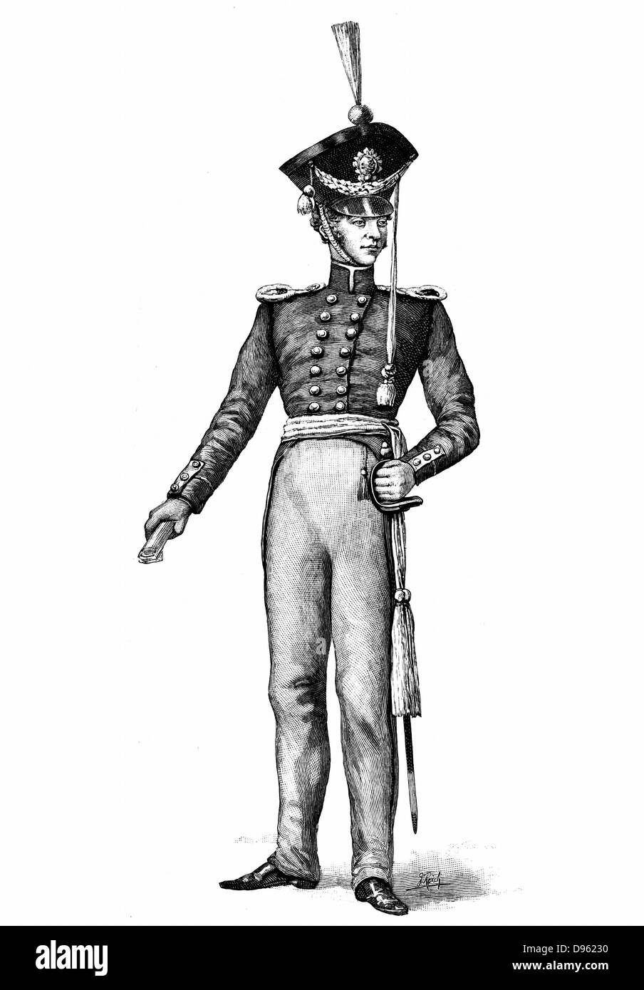 John Ericsson (1803-1889), svedese-nato ingegnere americano, come tenente nel campo Jamtland Chasseurs nell'esercito svedese. Incisione su legno Foto Stock