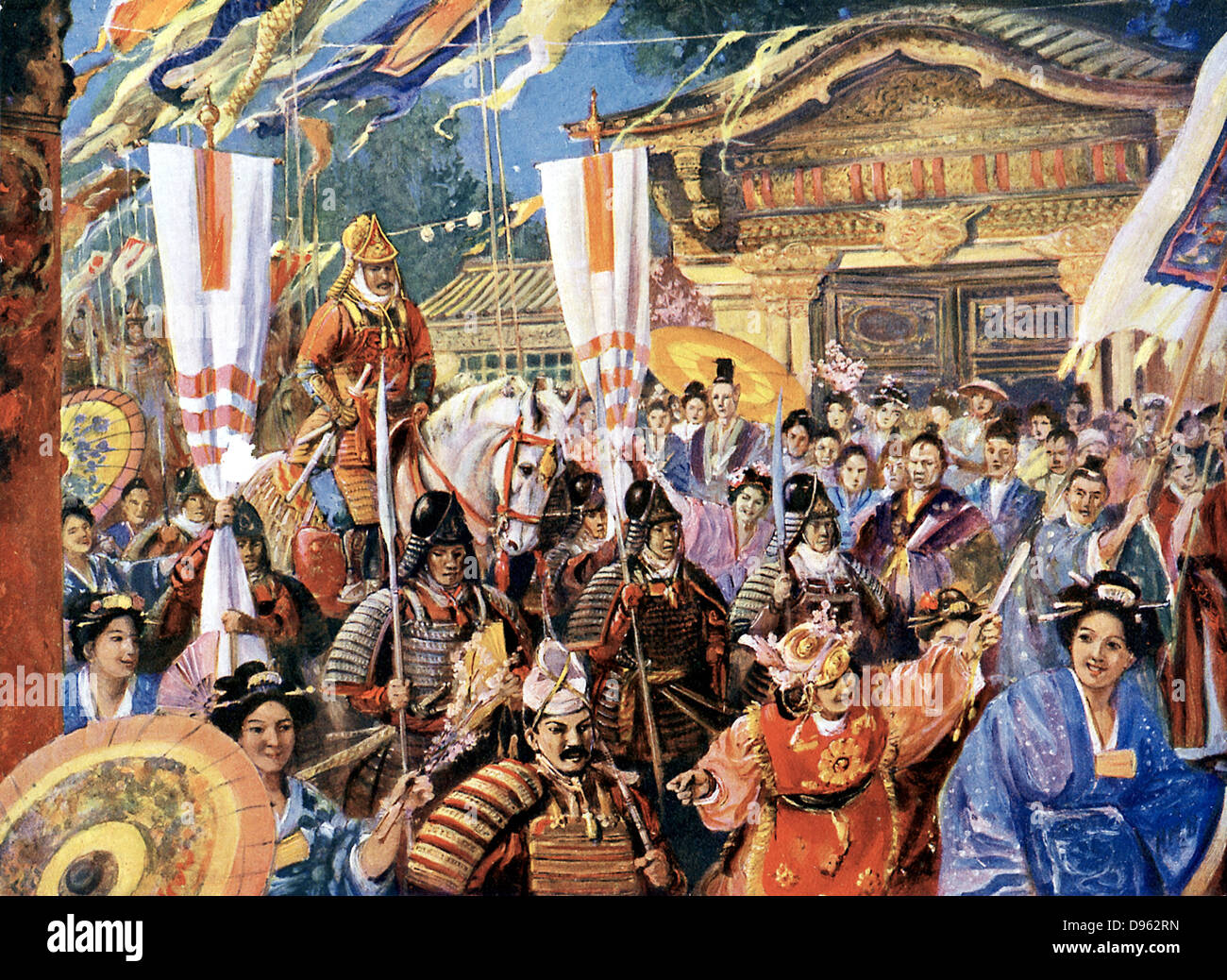 Yorimoto Minamoto (1147-1199) guerriero Giapponese e fondatore della forma feudale del governo giapponese, il Governo Shogunale, 1192. Artista della impressione. Foto Stock
