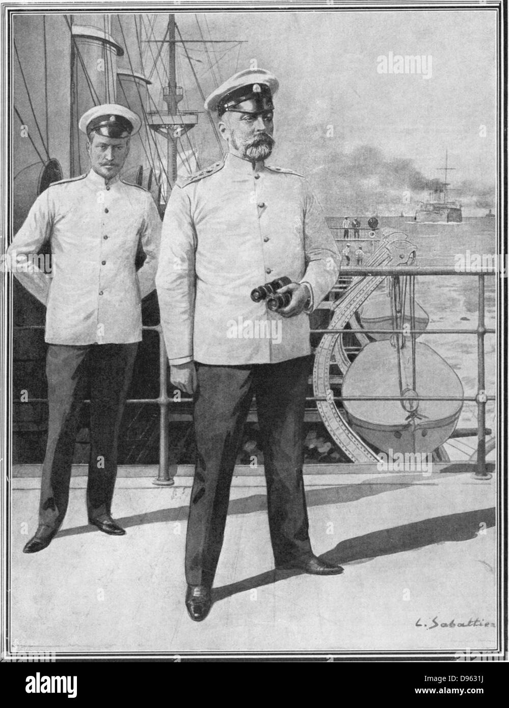 Admiral Rozhestvensky, Comandante del russo della flotta del Baltico durante la guerra Russo-Giapponese 1904-1905 sul ponte della sua nave ammiraglia. Foto Stock