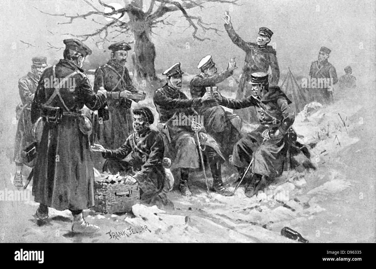 Guerra Russo-giapponese 1904-1905: giapponese e i soldati russi fraternising. Foto Stock