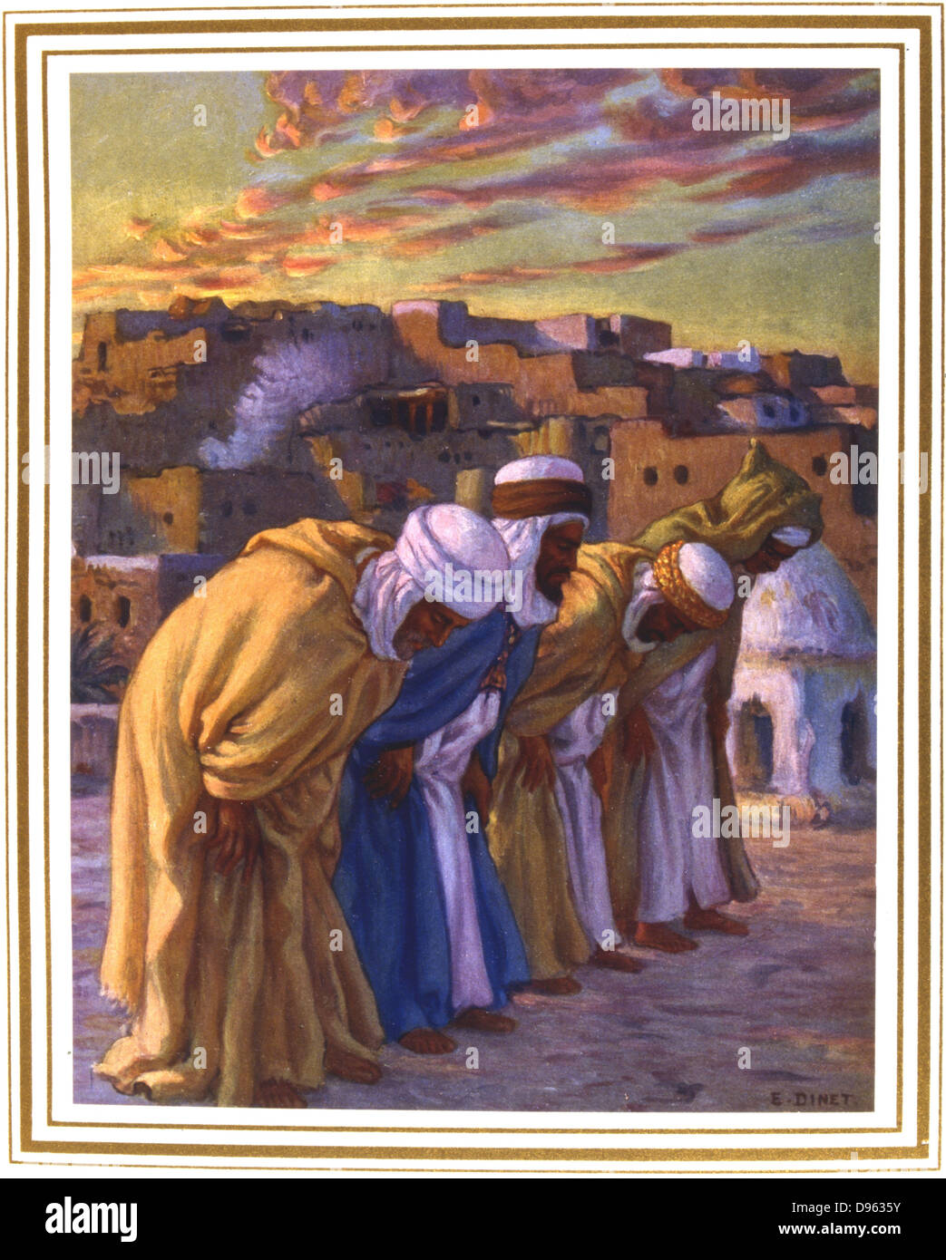 Inclinazione in preghiera. Illustrazione di E. Dinet (1861-1929) per la Vie de Mohammed, prophete d'Allah. Foto Stock