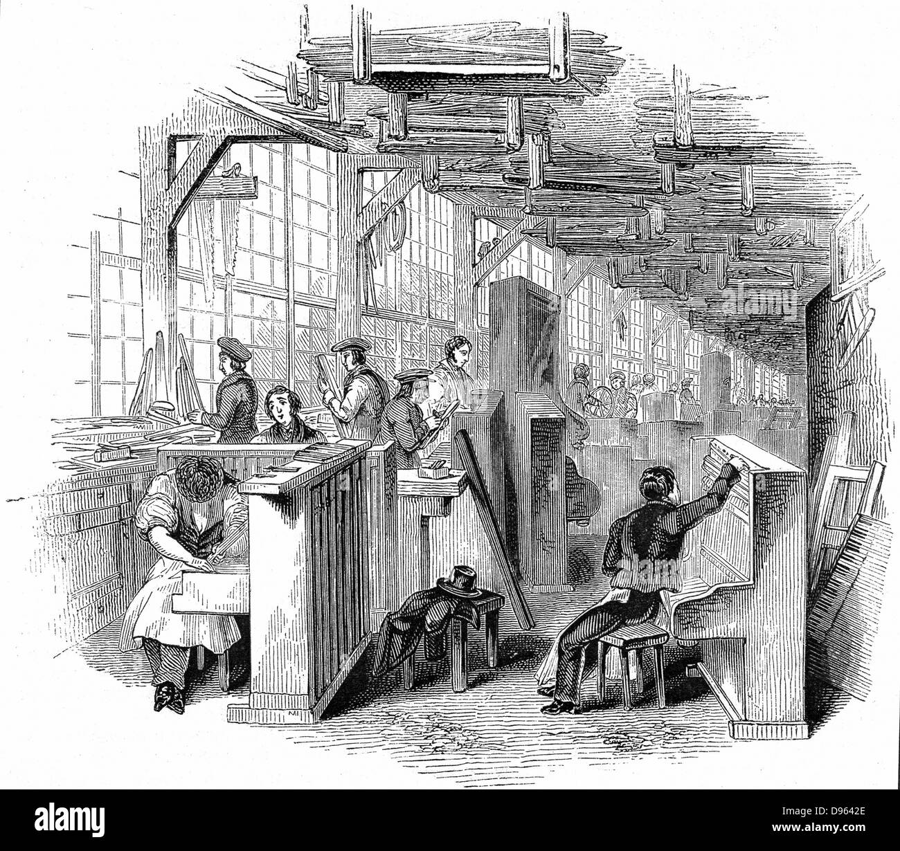 Broadwood del piano di fabbrica, Horseferry Road, Westminster, London. Xilografia, 1842. Foto Stock