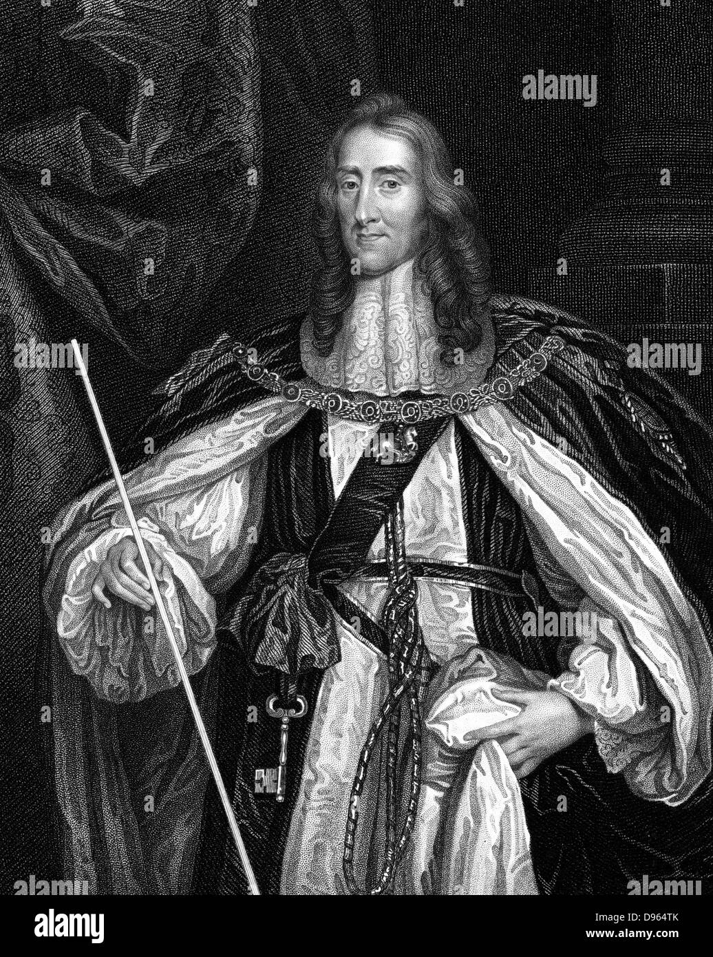 Edward Montagu, secondo conte di Manchester (1602-1671). Nobile inglese che ha combattuto sul lato del Parlamento contro i realisti. Prova contrapposte di Charles I. attivamente promosso la restaurazione della monarchia. Dopo aver ritratto da Peter Lely (1618-80). Incisione. Foto Stock