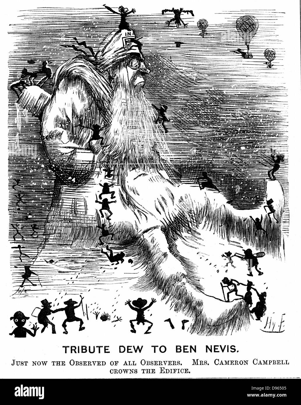 Osservatorio meteorologico sul Ben Nevis, Scozia. Cartoon di Harry Furniss (1854-1925) contrassegnando la sua apertura. Da "punzone" (London 27 ottobre 1883). Incisione su legno. Foto Stock