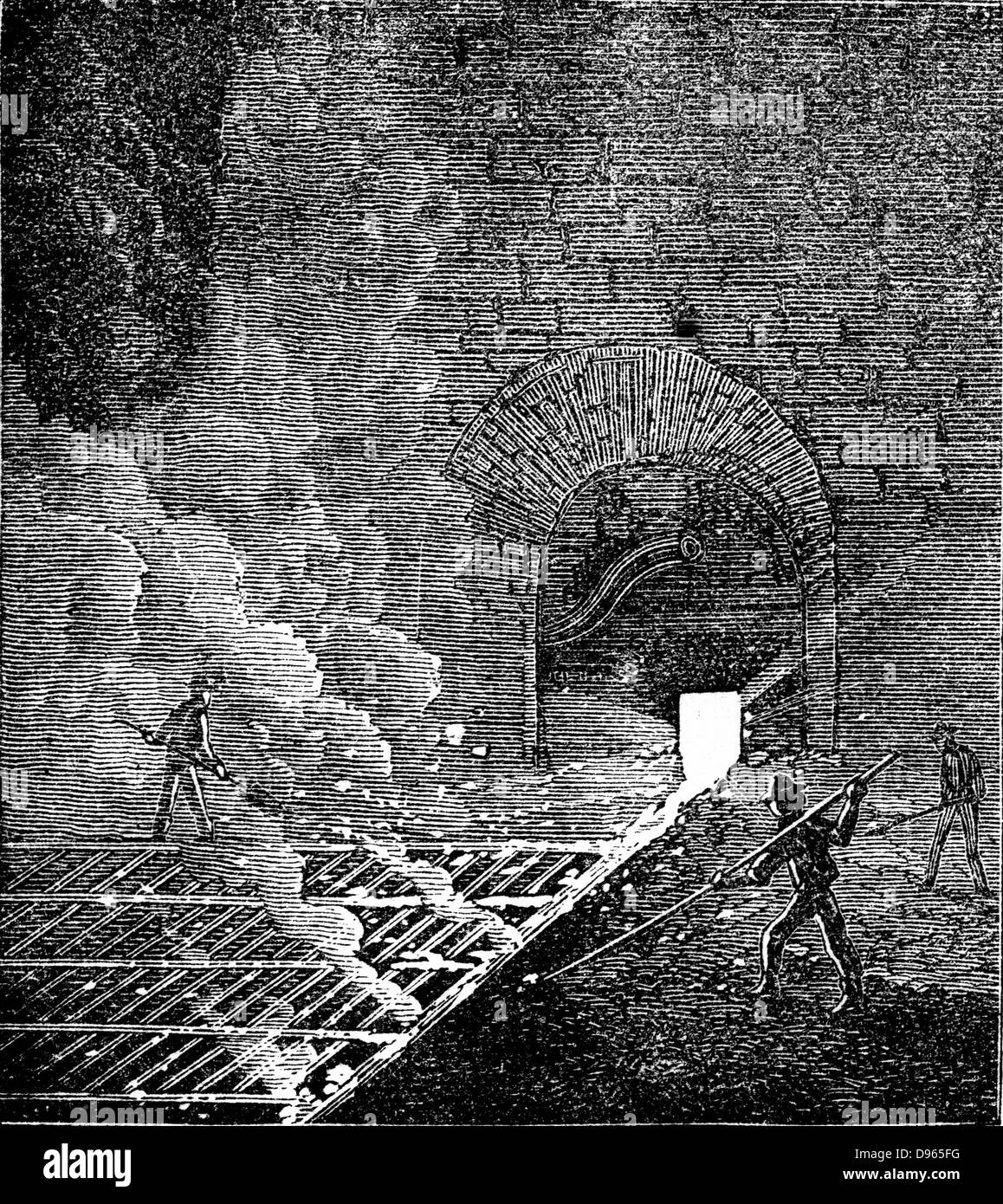 Ghisa: toccando forno ed esecuzione di ferro fuso in stampi per formare i suini. Phoenix Iron Works, Phoenixville, Pennsylvania. Da "La scienza Record', New York, 1873. Incisione. Foto Stock