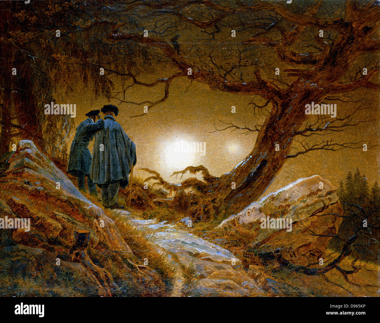 Uomo e donna che contemplano la luna