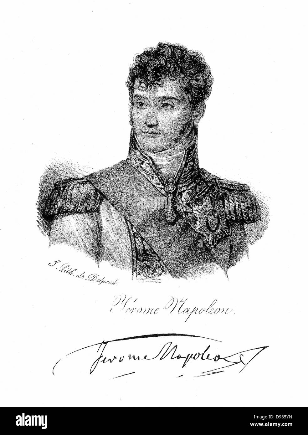Jerome Bonaparte (1784-1860), fratello di Napoleone: re di Westfalia 1807-1813. Litografia c1820 Foto Stock