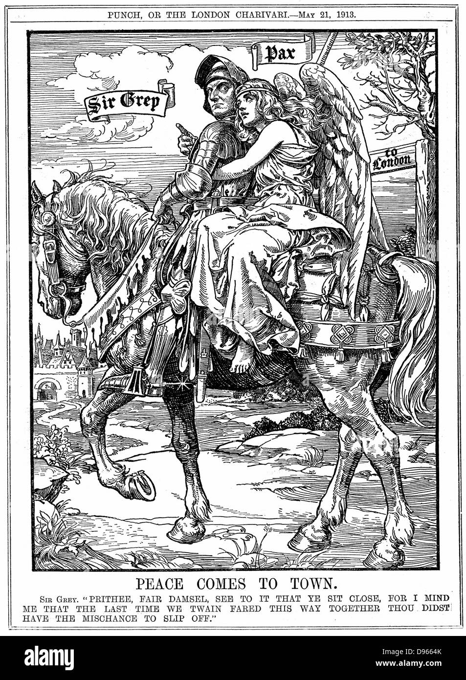 Sir Edward grigio (lst Visconte di Fallodon) Segretario degli esteri britannico 1905-16. Qui prendere la pace alla Conferenza di Londra alla fine della Seconda guerra dei Balcani che era scoppiata nel mese successivo alla firma a Londra nel dicembre 1912 del trattato che termina prima della guerra dei Balcani. Cartoon di L. Ravenhill per 'Foratura', Londra, 21 maggio 1912 Foto Stock
