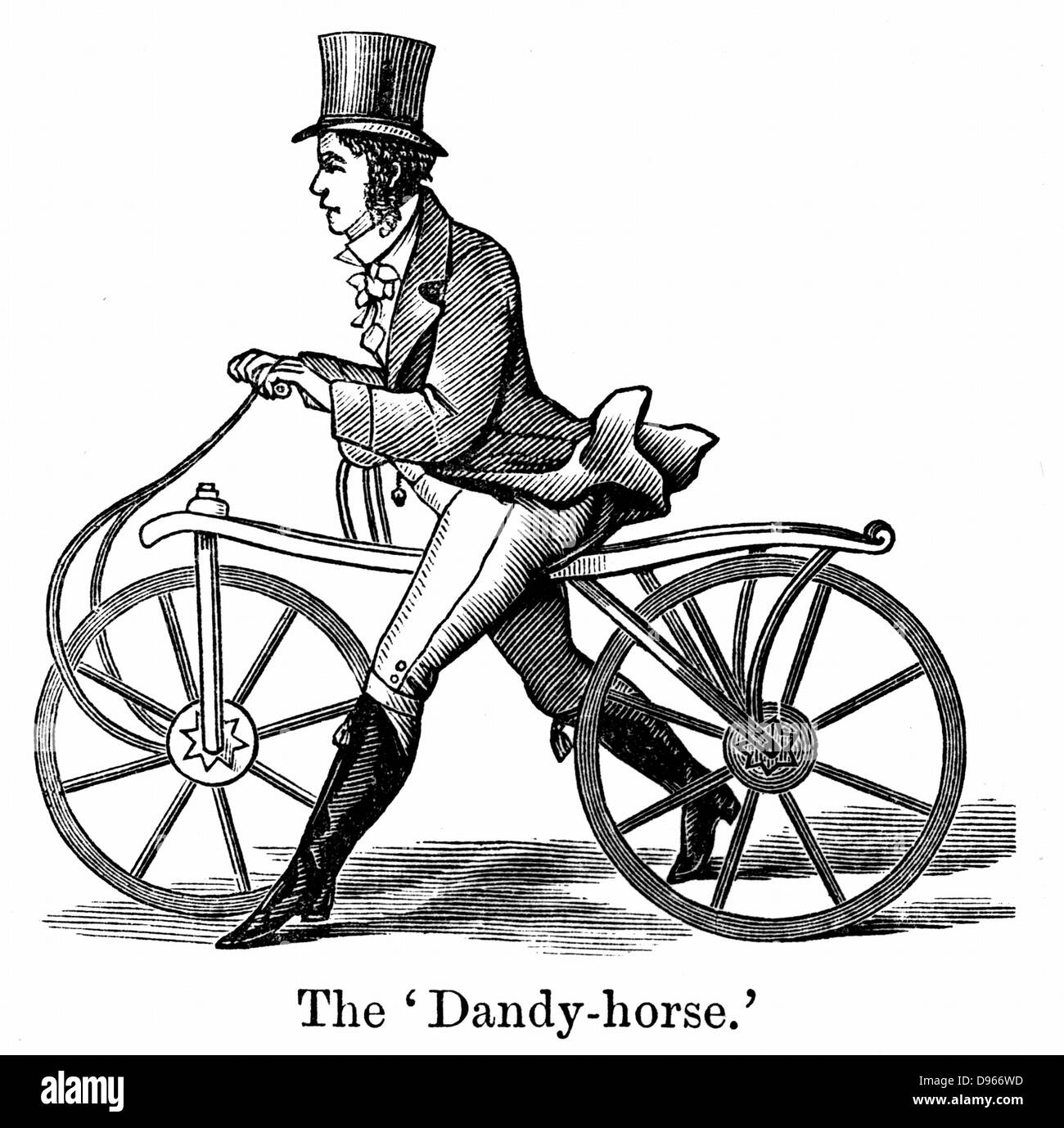 Un Dandy-Horse Draisienne o del tipo di moda in circa 1820. Xilografia Foto Stock