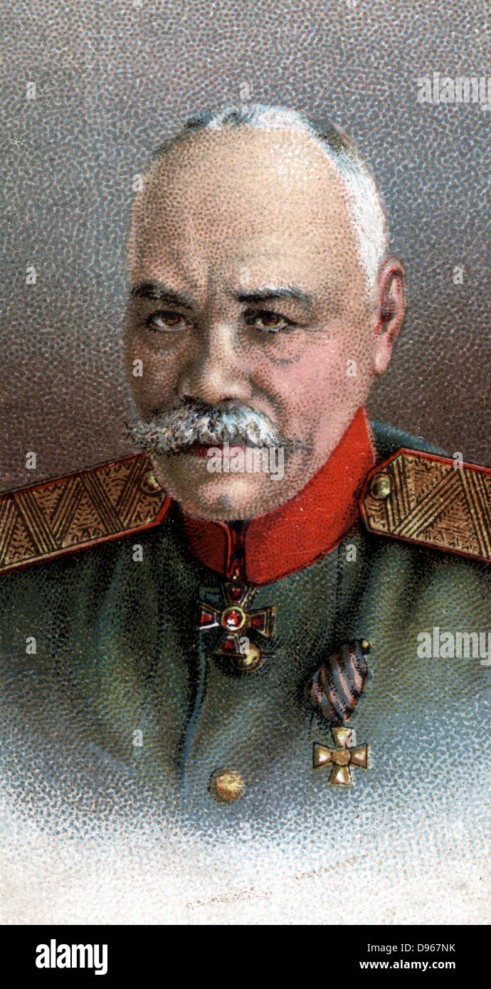 Mikhail Vasilevich Alexeiev (1857-1918) soldato russo. Capo di Stato russo imperiale personale generale 1915. Organizzato anti-bolscevico esercito volontari dopo la rivoluzione del 1917. Chromolithograph. Foto Stock