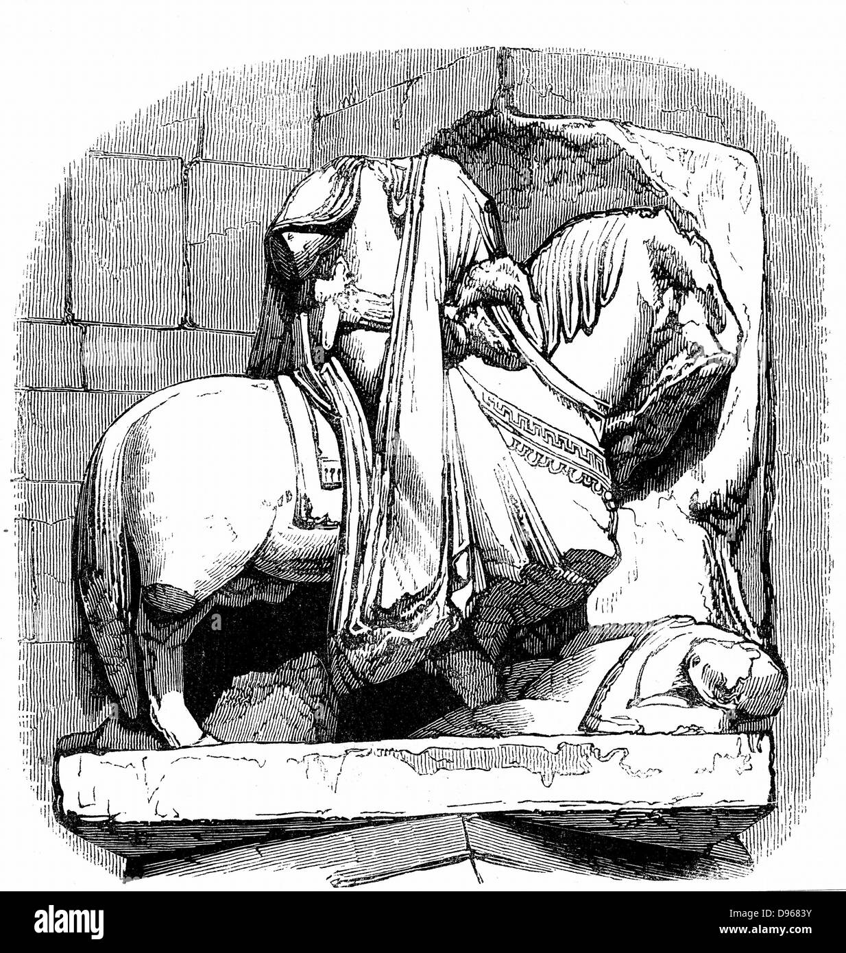Danneggiata la statua di Guglielmo di Normandia (Guglielmo I di Inghilterra, il conquistatore) 1027-1087 contro un pilastro in St Etienne (St Stephen), Caen, l abbazia ha fondato e dove è stato sepolto. La cesellatura . Foto Stock