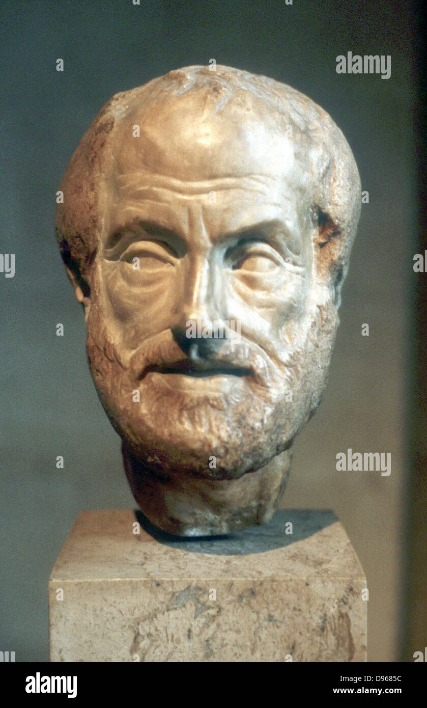 Aristotele (384-322 a.C.) il Greco antico filosofo e scienziato. Busto Foto Stock