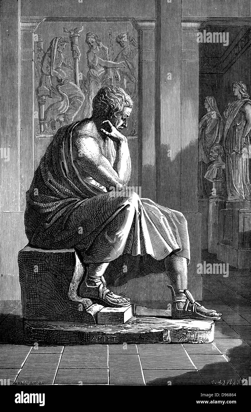 Aristotele (384-322 a.C.) il Greco antico filosofo e scienziato. Dopo incisione di un antica statua. Foto Stock