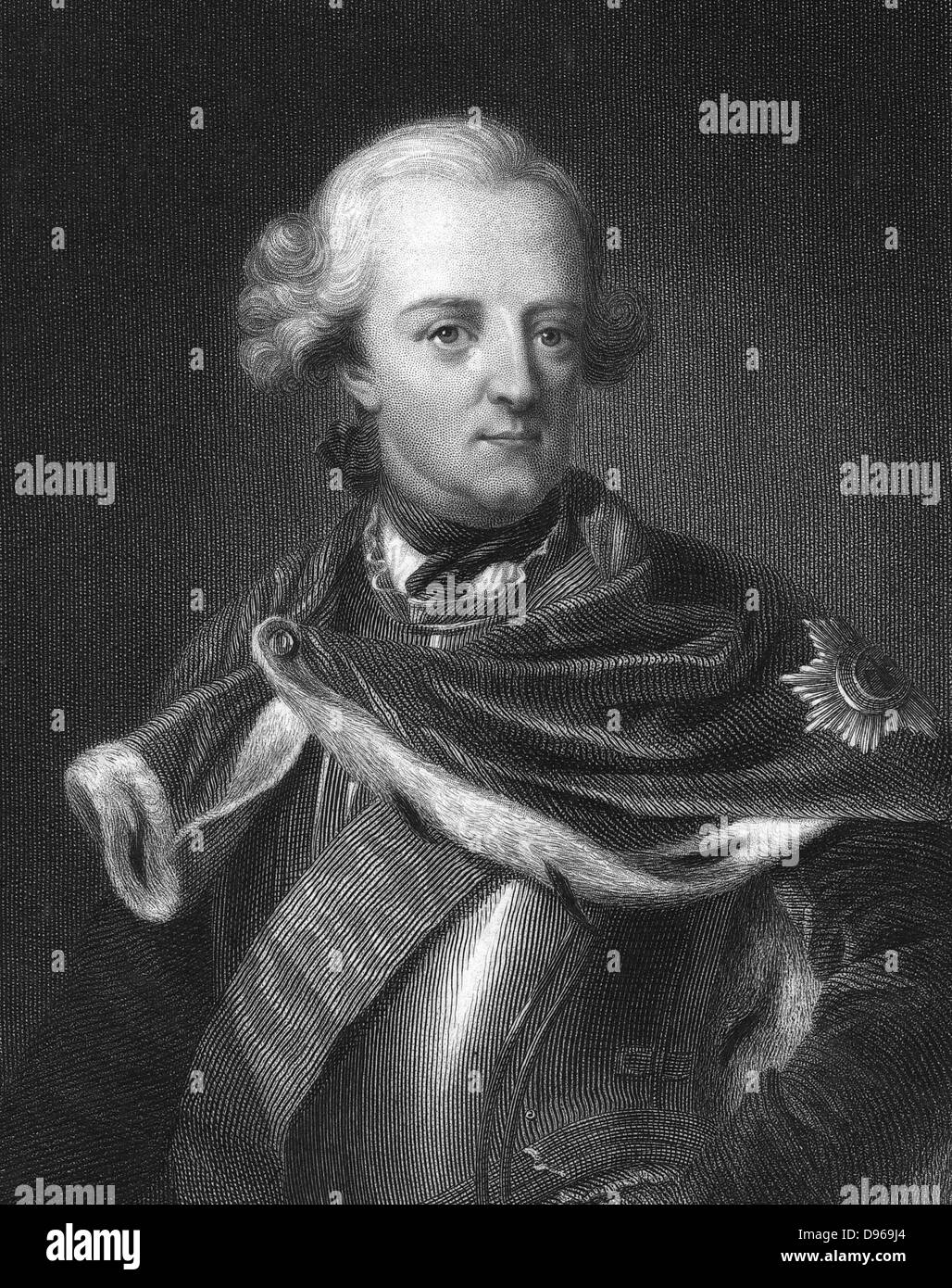 Federico II il Grande (1712-1786), re di Prussia dal 1740. Incisione Foto Stock