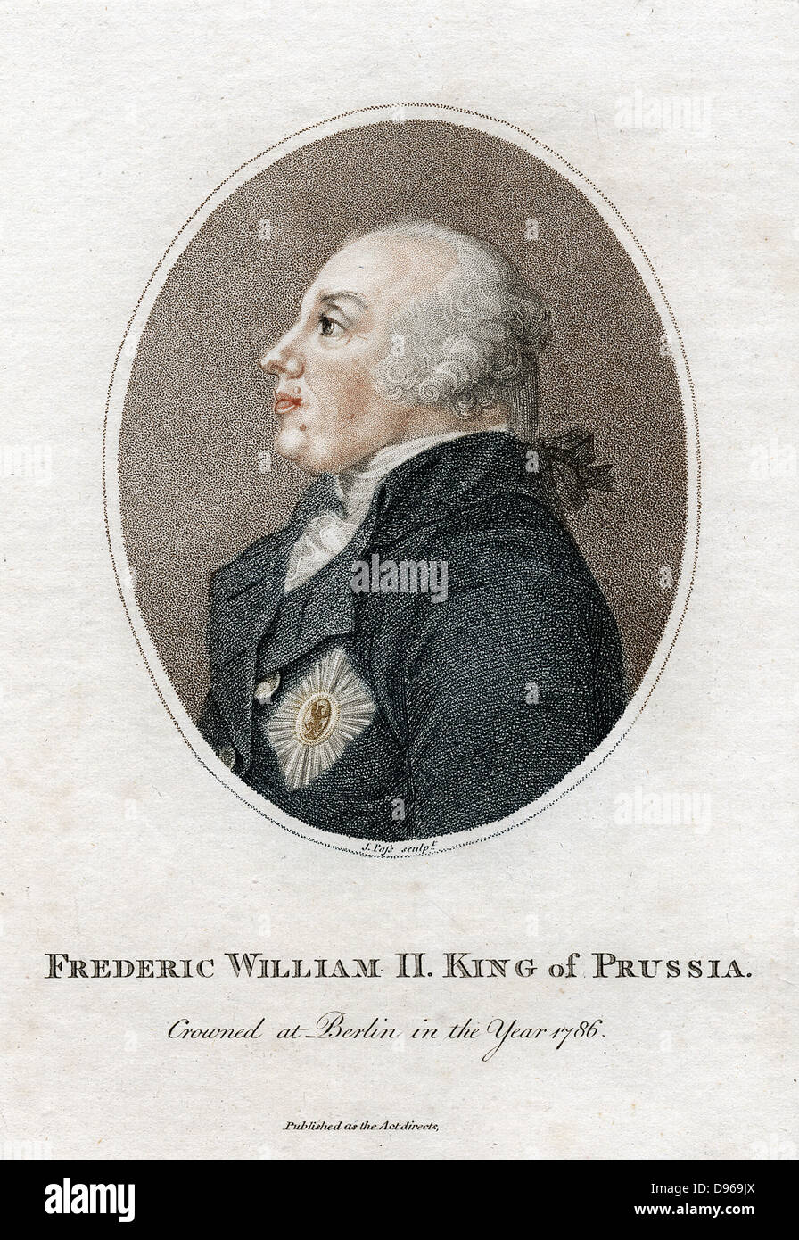 Federico Guglielmo II (1744-1797), re di Prussia dal 1786. Nipote di Federico II il Grande. Incisione da imbianchino c1810. Foto Stock