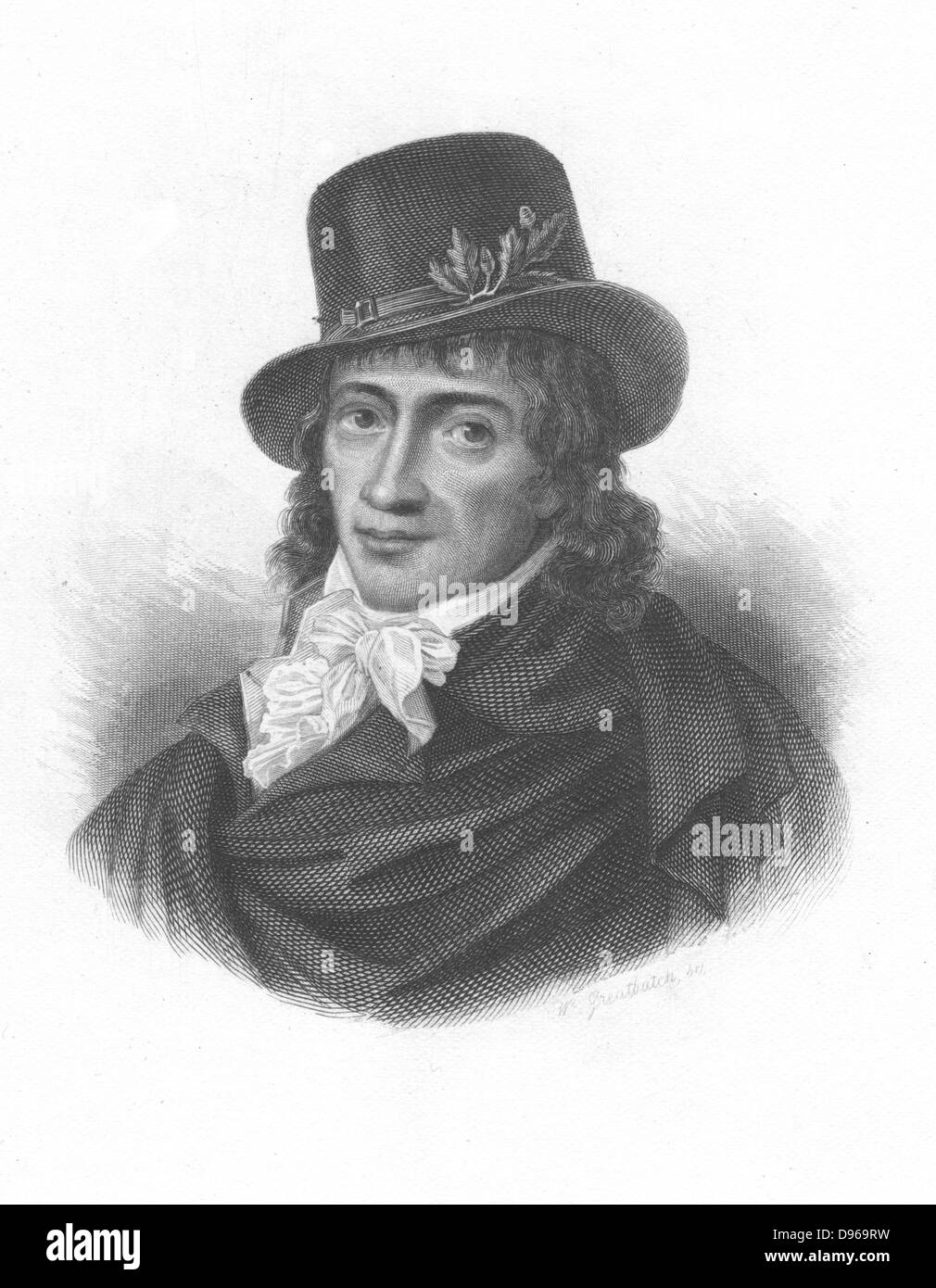 Camille Desmoulins (1760-94) giornalista francese e rivoluzionario. Gli scritti in favore di clemenza orinato Robespierre. Ghigliottinato. Incisione Foto Stock
