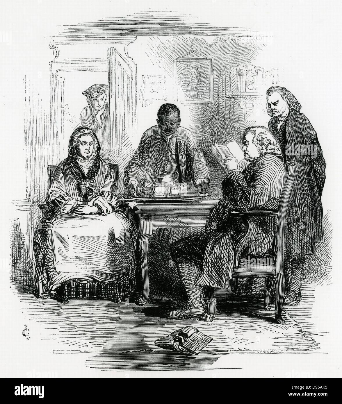 Samuel Johnson (1709-1784) autore inglese e lessicografo nella sua casa off Fleet Street, Londra, Inghilterra.. Foto Stock