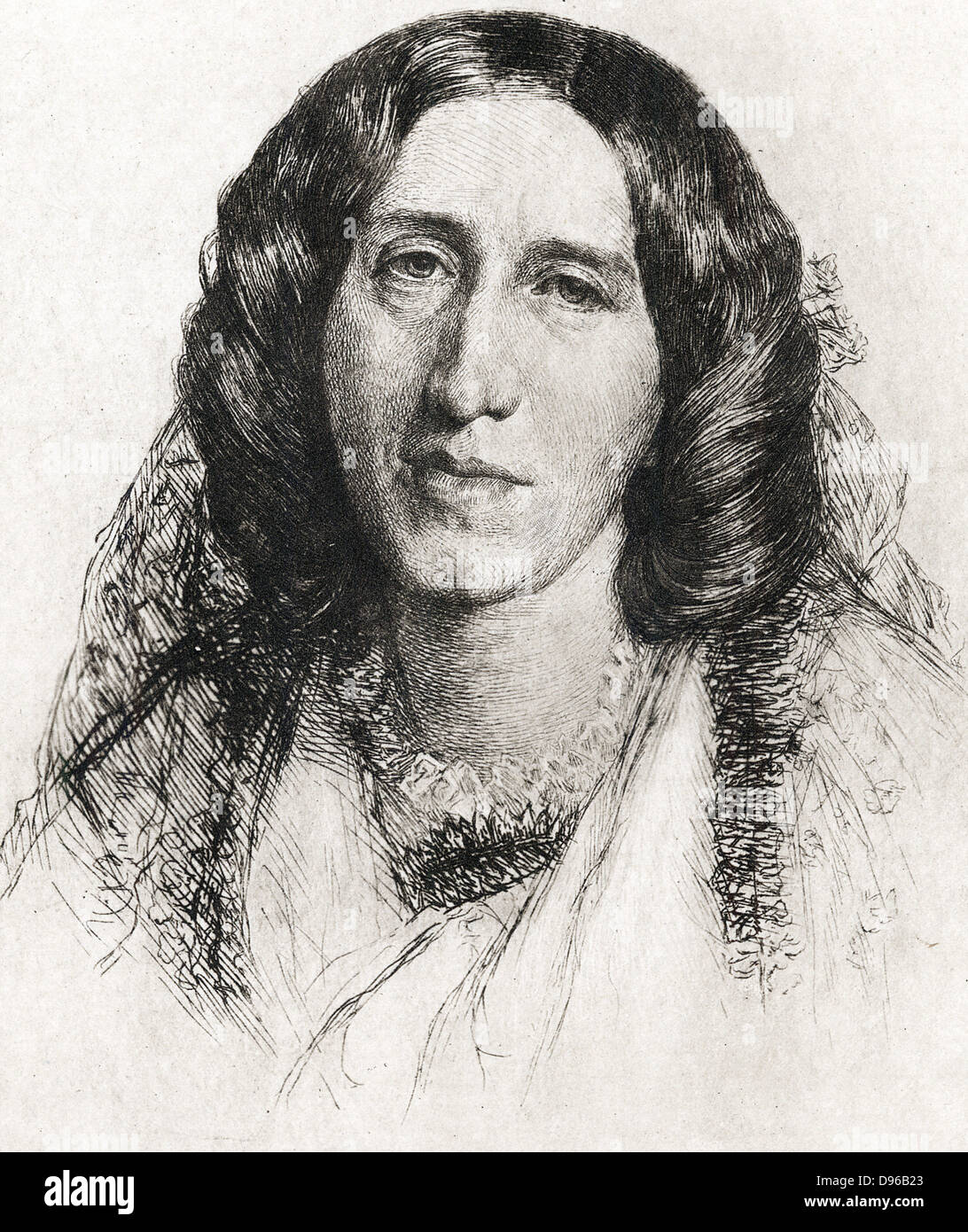 George Eliot - nome della penna di Mary Ann Evans (1819-1880). Romanziere inglese poeta e critico. Attacco dopo ritratto da Federico Burton Foto Stock