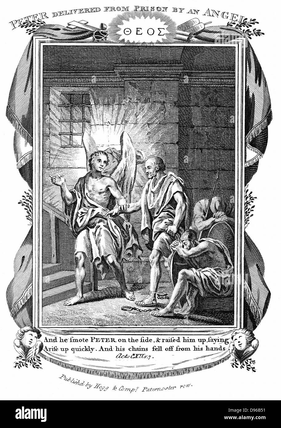 Angelo erogazione di San Pietro dal Carcere mentre i soldati di sonno. "Bibbia" agisce 112:7. Incisione su rame c1808 Foto Stock