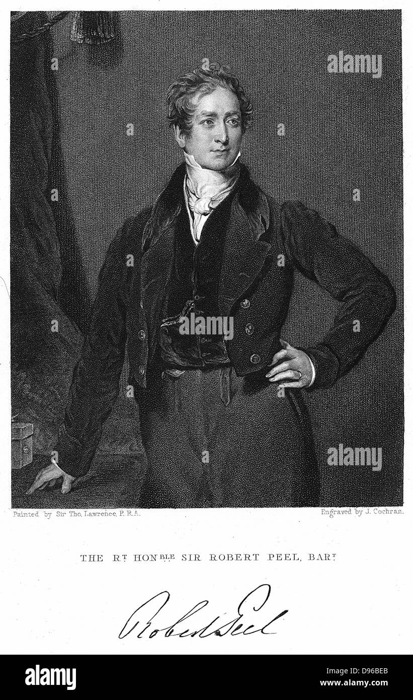 Robert Peel (1788-1850) statista britannico. Incisione Foto Stock