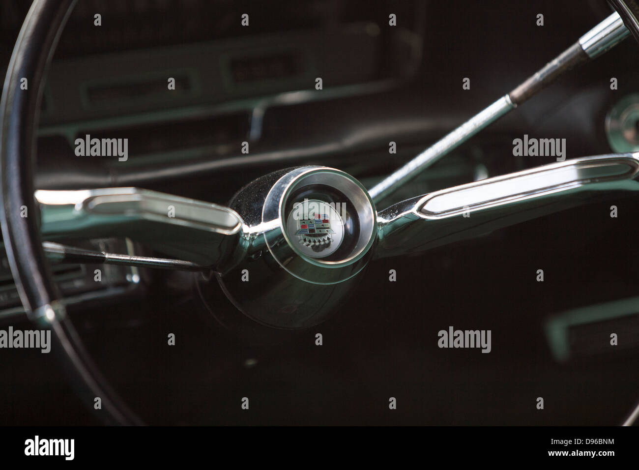 Close up di dettaglio di un bianco oldtimer cadillac Foto Stock