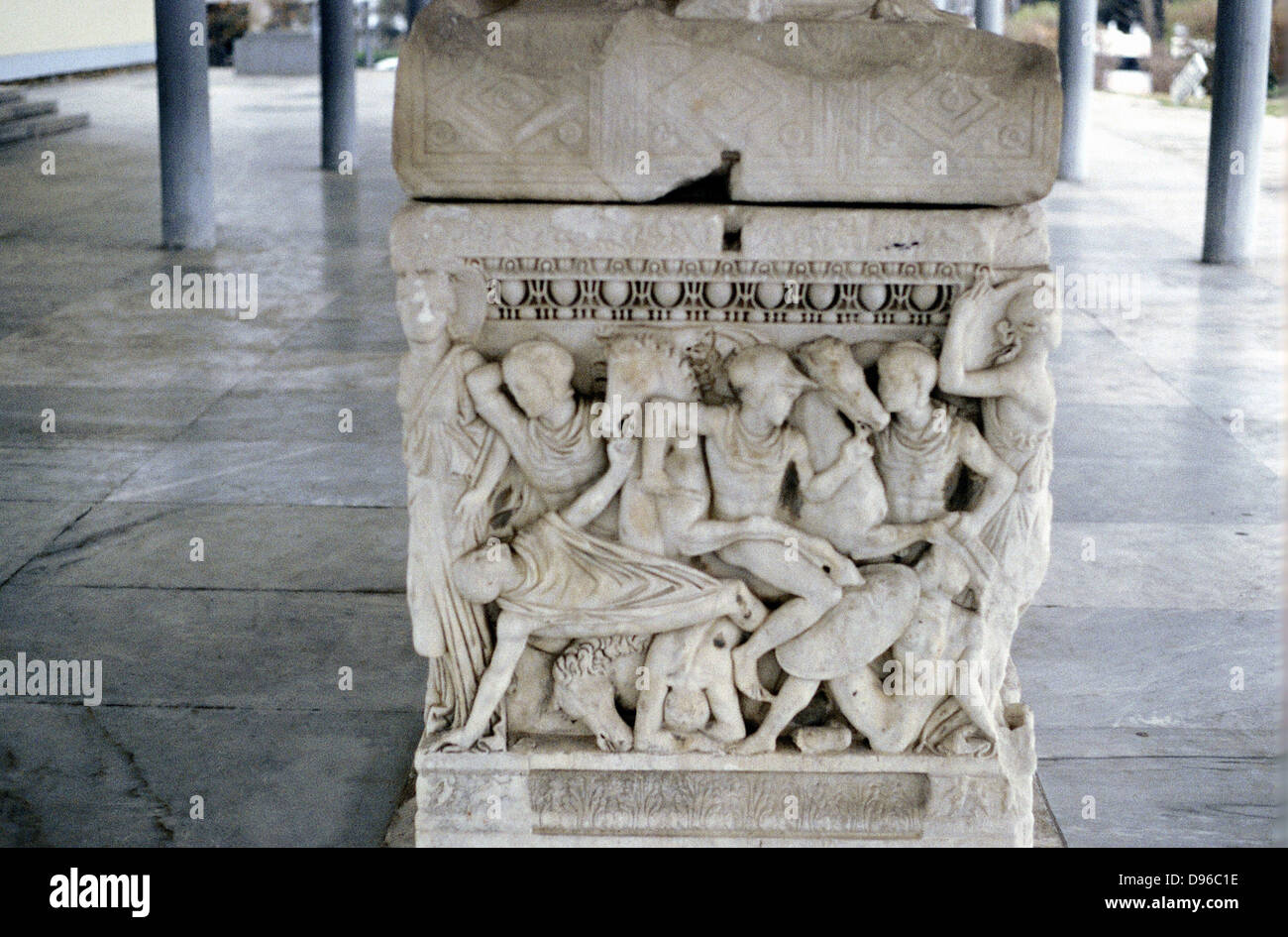 I soldati in battaglia. Scena dal piede del sarcofago c300 BC. Museo di Salonicco Foto Stock