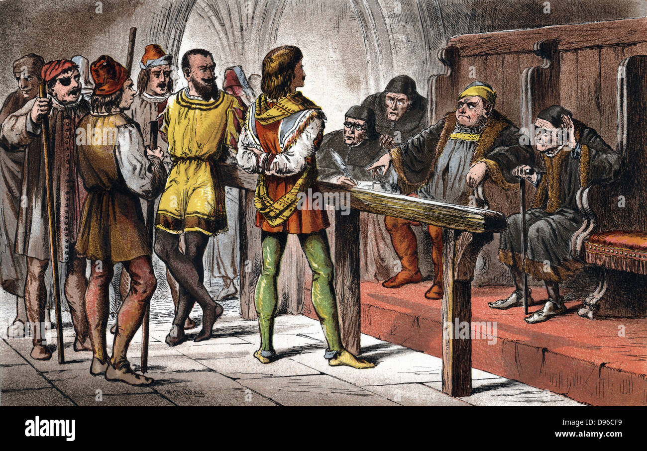 William Shakespeare 'Much Ado about Nothing', gioco eseguito per la prima volta c1598. Dogberry, Conestabile di orologio, istruire il suo impiegato per scrivere le risposte fornite da Conrade e Borachio: Atto 4 SC 2. Vi è evidenza che la parte di Dogberry è stato scritto per il comico Elizabethan William Kemp o Kempe (d1603). Chromolithograph dopo illustrazione di Robert Dudley (fl1858-93) per l'edizione di Shakespeare's opere pubblicate Londra 1856-1858. Foto Stock