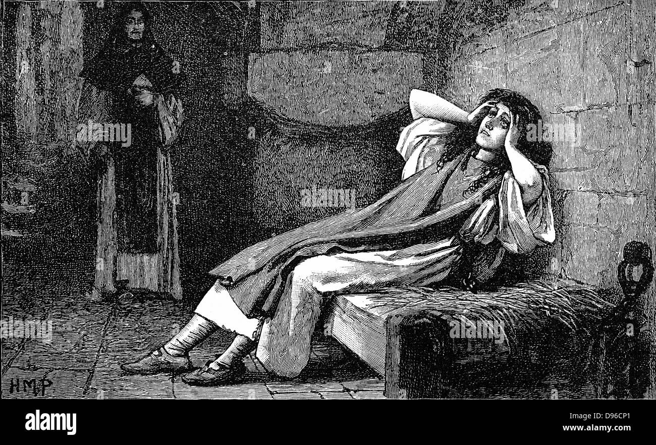 Giovanna d Arco c1412-31) St Joan, St Jeanne d'Arc, la cameriera di Orleans. Patriota francese e martire. Joan convocati per la sua esecuzione al rogo. Incisione del 1892 Foto Stock