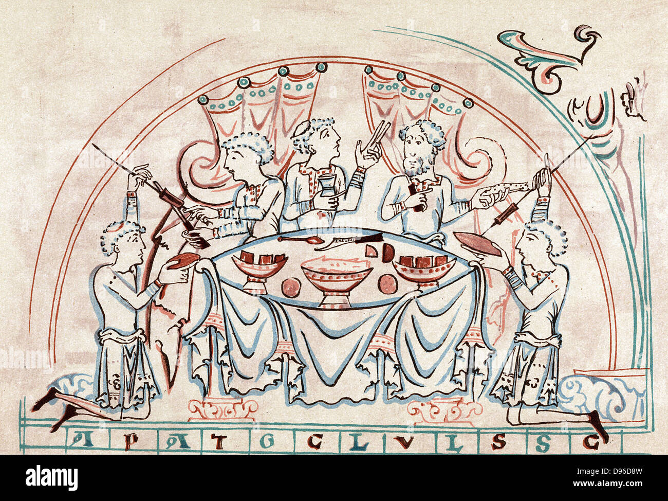 Banchetti. Chromolithograph dopo il XI secolo Salterio inglese Foto Stock