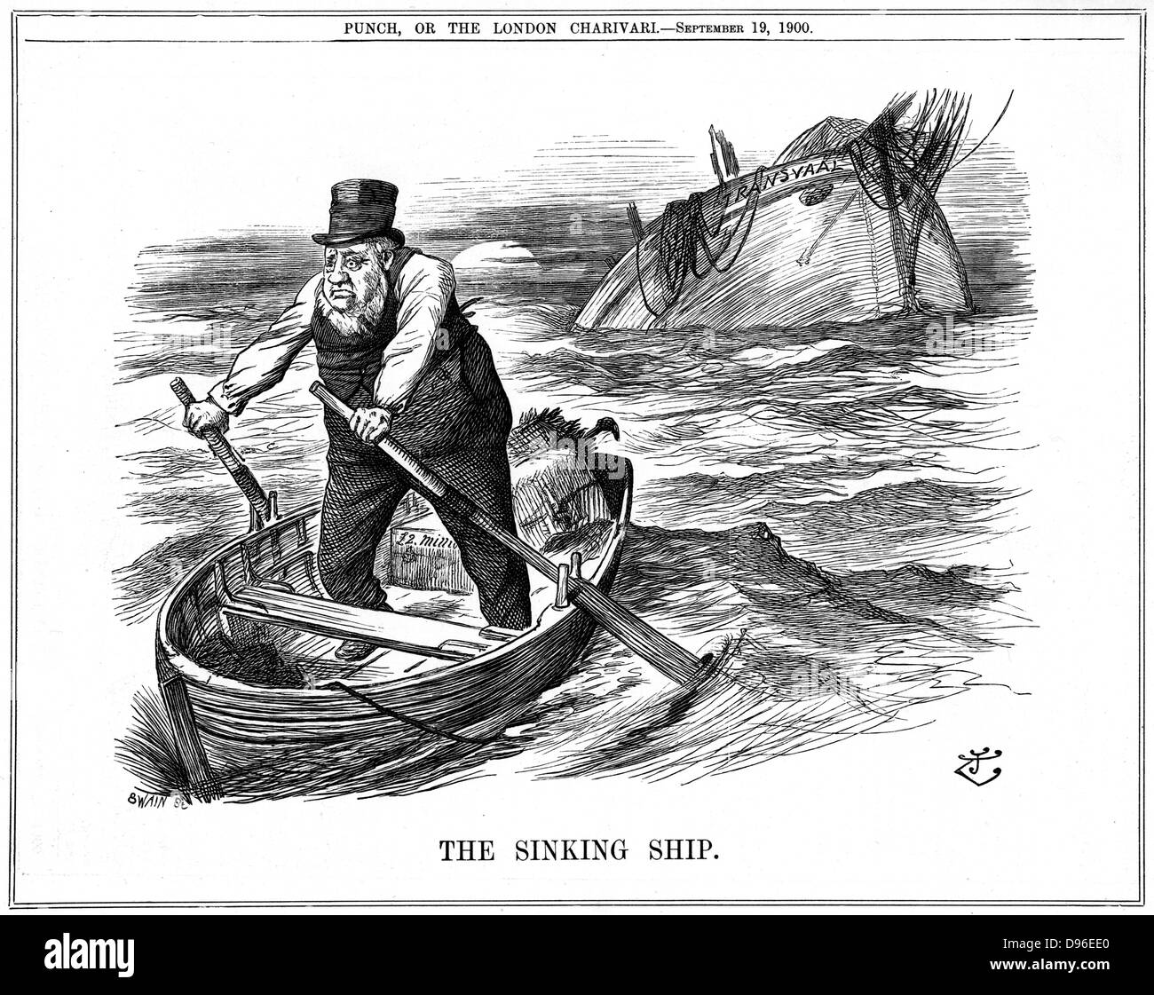 (Stephanus Johannes) Paulus Kruger (1825-1904) noto come Paolo OOM. South African politico. Nella Seconda guerra boera (1899-1900), Kruger era troppo vecchio e uno stato di malessere per far fronte con la guerriglia e ha trovato rifugio in Olanda. Cartone animato da John Tenniel, 'Foratura', 19 settembre 1900. Incisione Foto Stock
