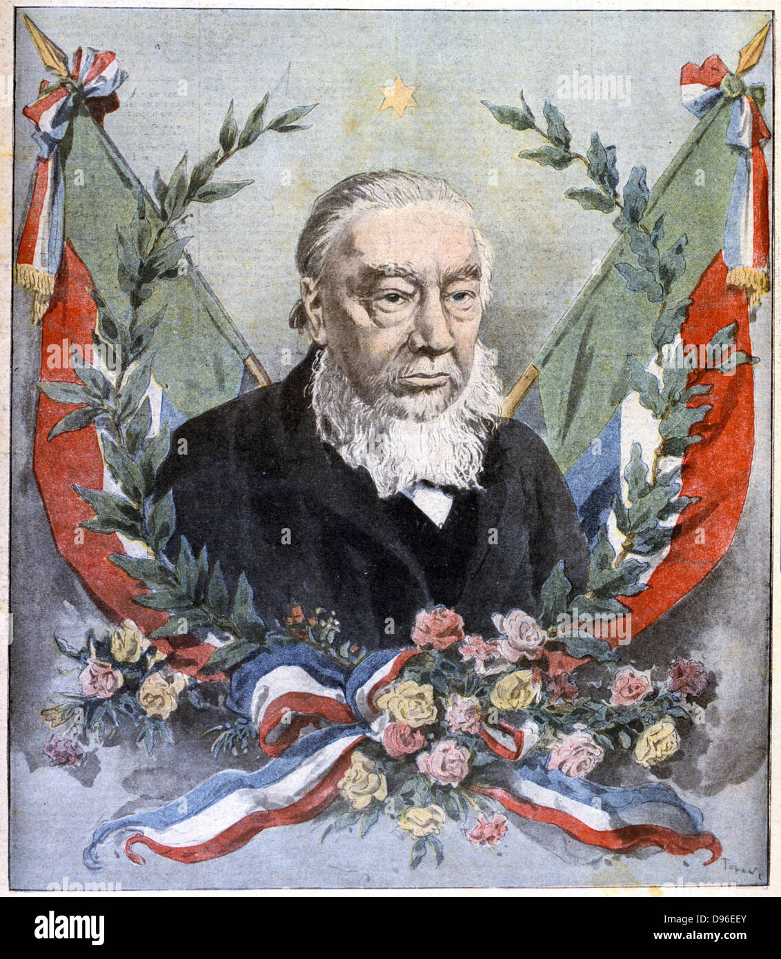 (Stephanus Johannes) Paulus Kruger (1825-1904) noto come Paolo OOM. South African politico. Nella Seconda guerra boera (1899-1900), Kruger era troppo vecchio e uno stato di malessere per far fronte con la guerriglia e ha trovato rifugio in Olanda. Omaggio a Kruger da "Le Petit Journal', Parigi, 2 Dicembre 1900 Foto Stock