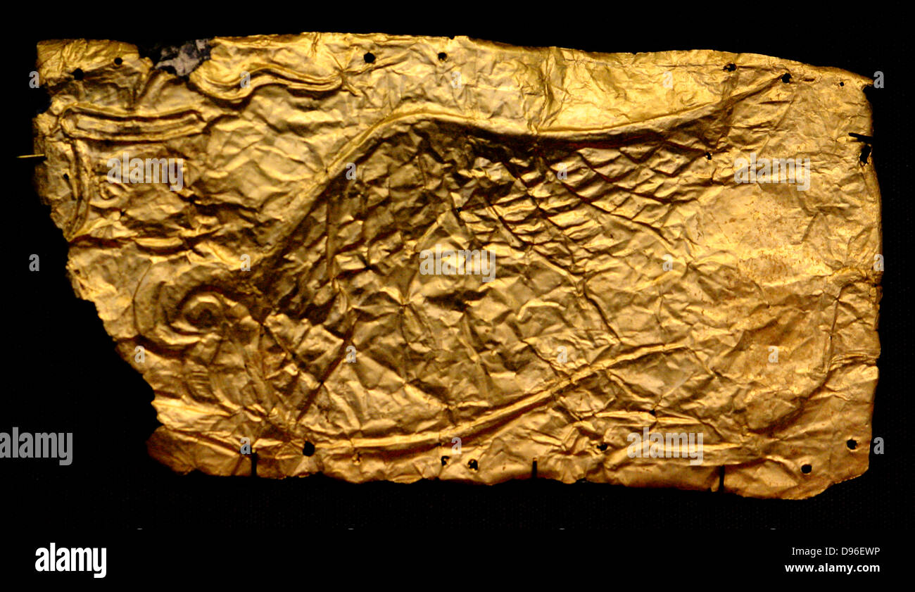 Foglio micenea gold copre per il vaso di vetro a forma di placche. Circa 1350-1200 A.C. Il Greco antico. Foto Stock
