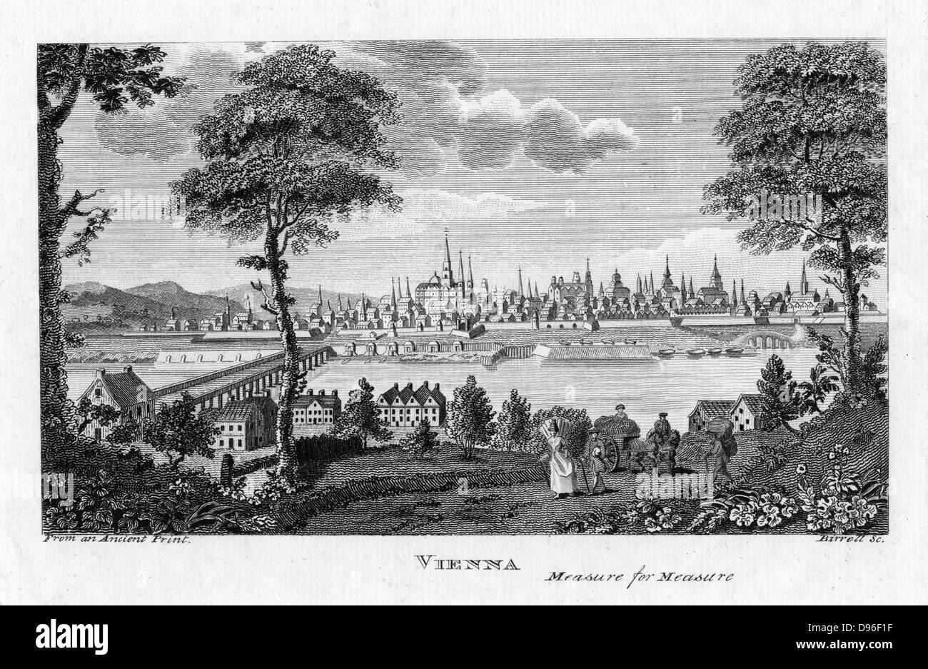 Vienna, c1790. Città vista lungo il fiume Danubio. Foto Stock