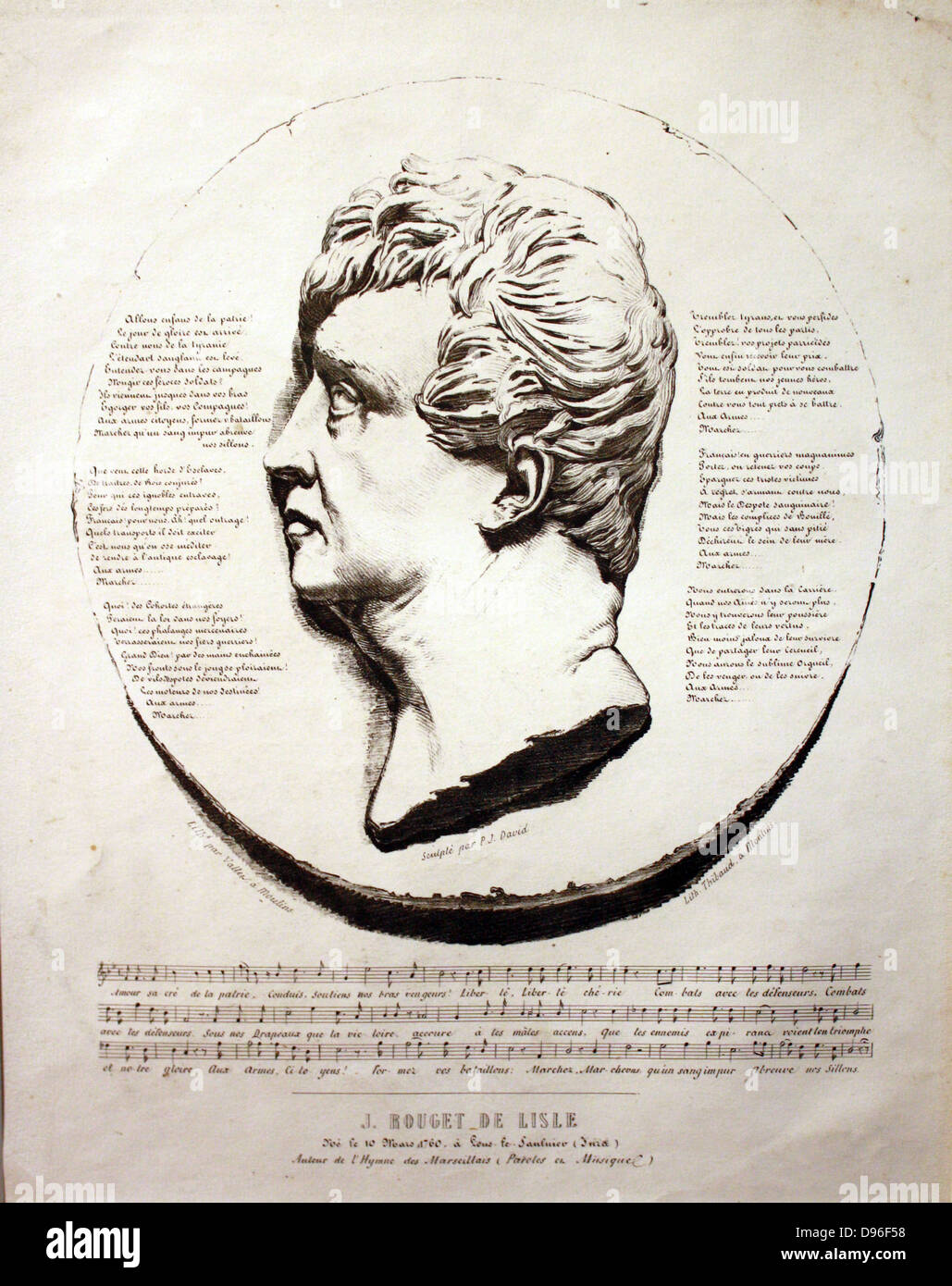 Rouget de Lisle (1760-1836, litografia da Angers. Rouget de Lise ha scritto le parole di La Marseillaise in aprile 1792. La melodia può essere derivato da una serie di variazioni scritto da Viotti nel 1784. Alexandre Boucher, la violinista e ammiratore di Beethoven, possono anche essere state coinvolte nel comporre la musica. Foto Stock