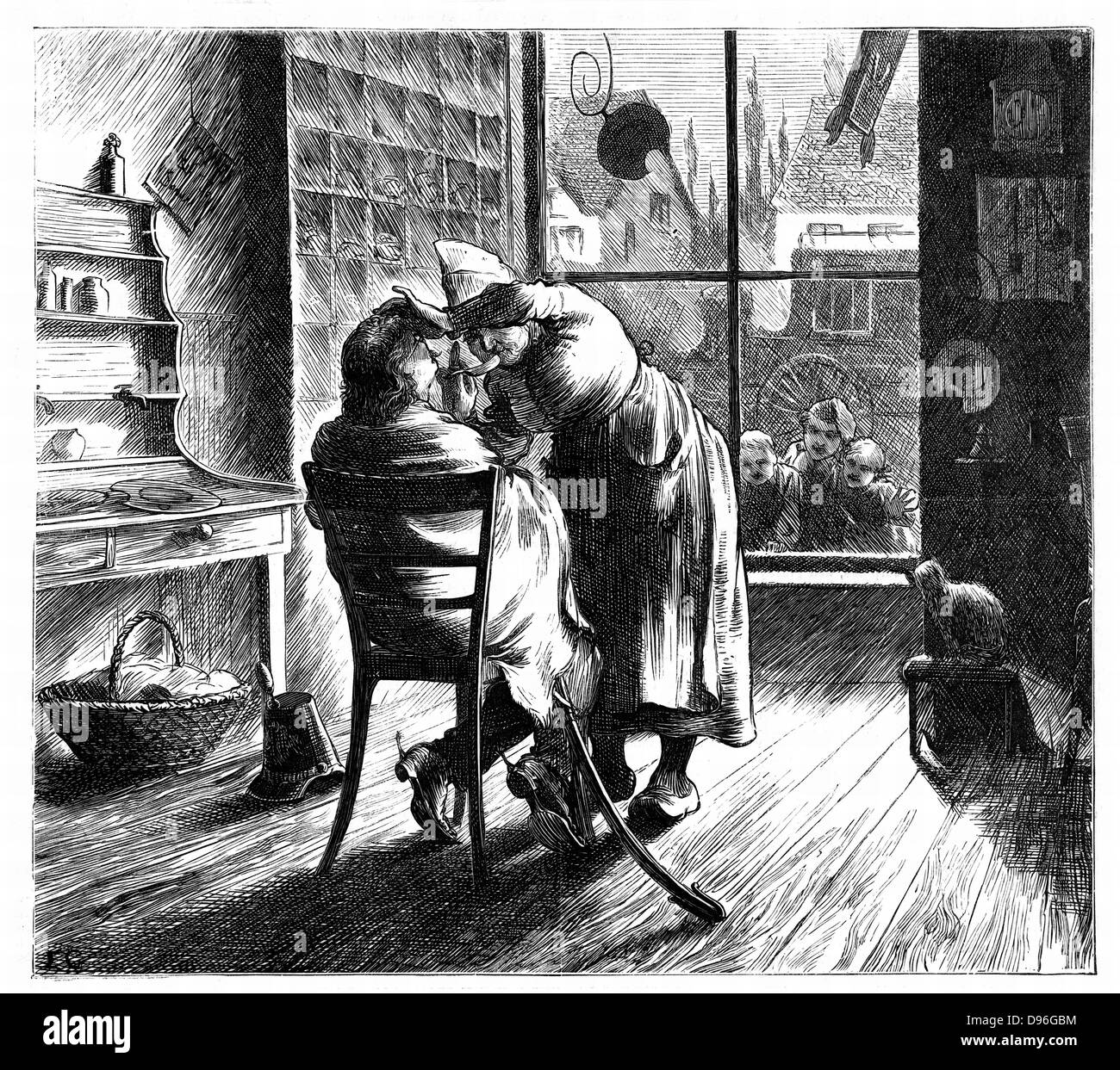 Guerra franco-prussiana 1870-1871: la rasatura il nemico di Montmirail. Incisione su legno dal grafico, Londra, 8 ottobre 1870 Foto Stock