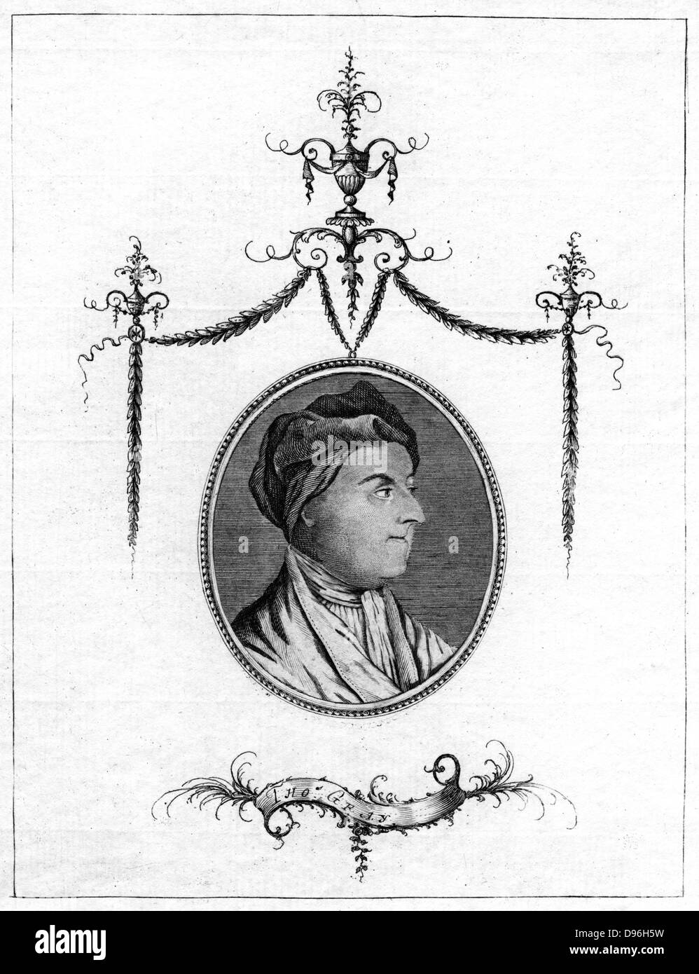 Thomas Gray (1716-1771) poeta inglese, studioso classico e il linguista. Professore di storia e lingue moderne, Cambridge, 1768. Ha rifiutato la nomina come Peot Laureate, 1757. Sepolto a Stoke Poges, Buckinghamshire, Inghilterra. Foto Stock