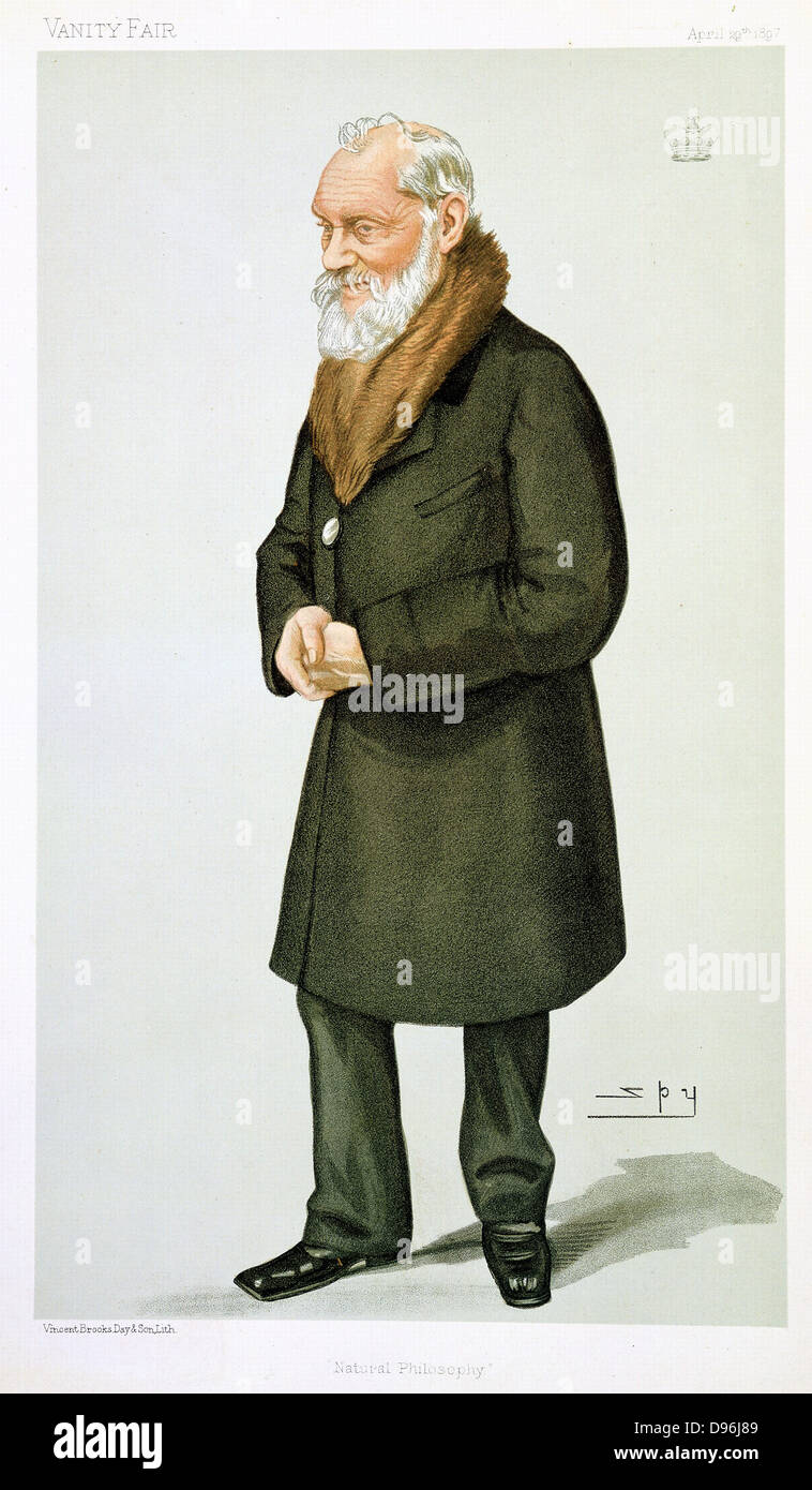 William Thomson, Lord Kelvin (1824-1907) Scottish fisico e matematico. La seconda legge della termodinamica: scala di temperatura: Atlantic Telegraph cavo: galvanometro a specchio. "Py" (Leslie Ward) Cartone animato da "Vanity Fair", Londra, 29 aprile 1897. Foto Stock