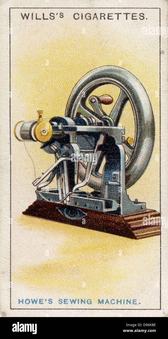 Primi punti delle cuciture macchina da cucire, brevettato da Elias Howe (1819-1867), l'inventore americano nel 1845. Dalla scheda pubblicato 1915. Chromolithograph Foto Stock
