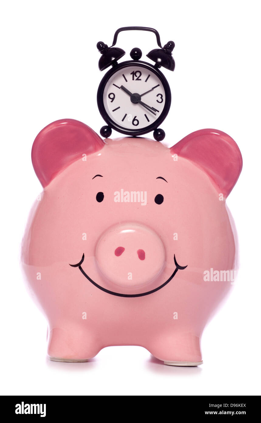 Il tempo è denaro salvadanaio intaglio Foto Stock
