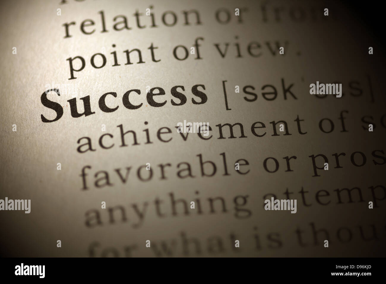 Definizione del dizionario della parola successo. Foto Stock