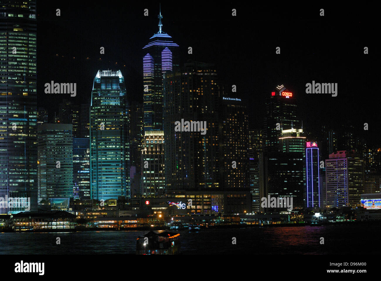 Hong Kong Central skyline notturno. Foto Stock