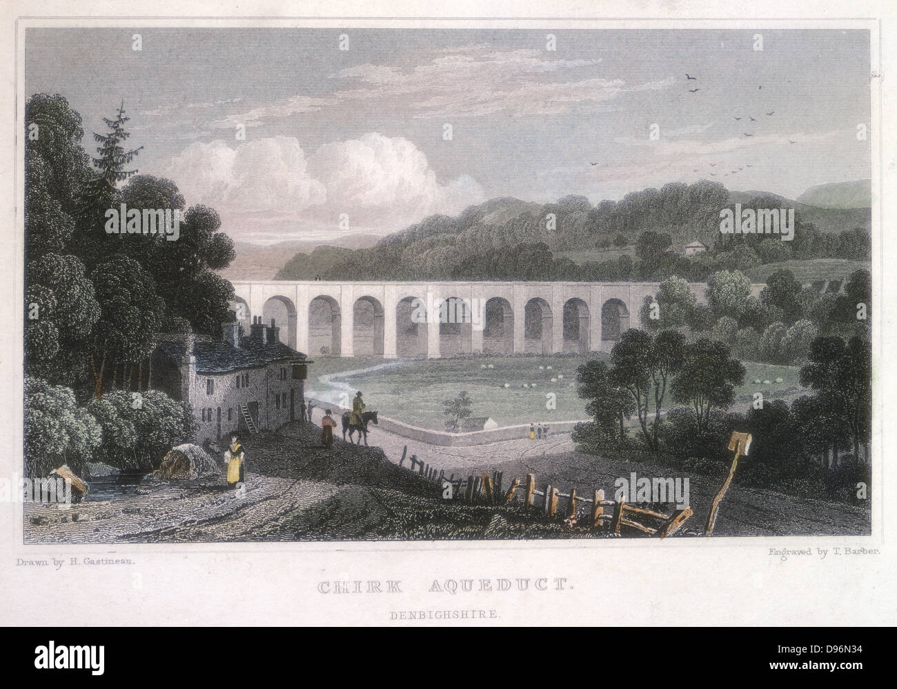 Chirk acquedotto su Ellesmere Canal, costruito da Thomas Telford (1757-1834) tra il 1796 e 1801. Dopo incisione illustrazione di Henry Gastineau (1791-1876) per 'Il Galles illustrato', Londra, 1829. Foto Stock