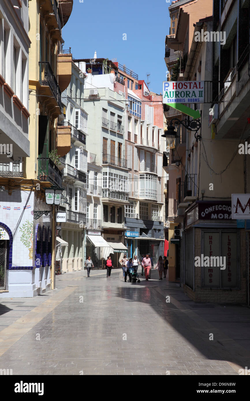 Street nella città di Malaga, Andalusia Spagna Foto Stock