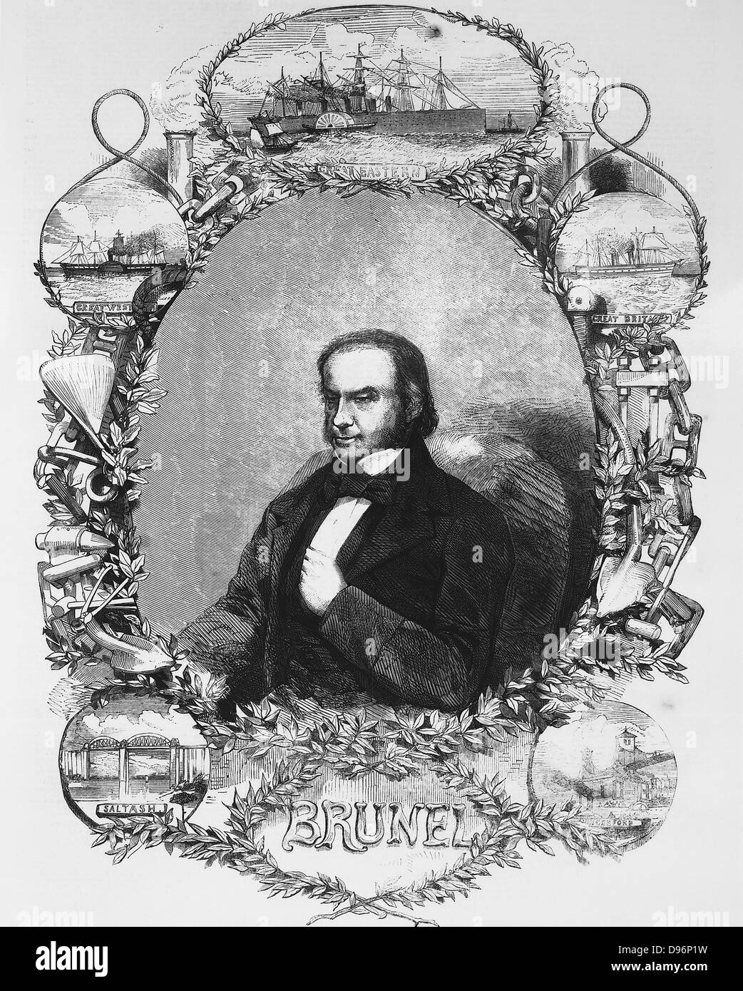 Isambard Kingdom Brunel (1806-1859), inglese civile ingegnere e inventore. Omaggio per i suoi risultati pubblicati sulla sua morte. Foto Stock