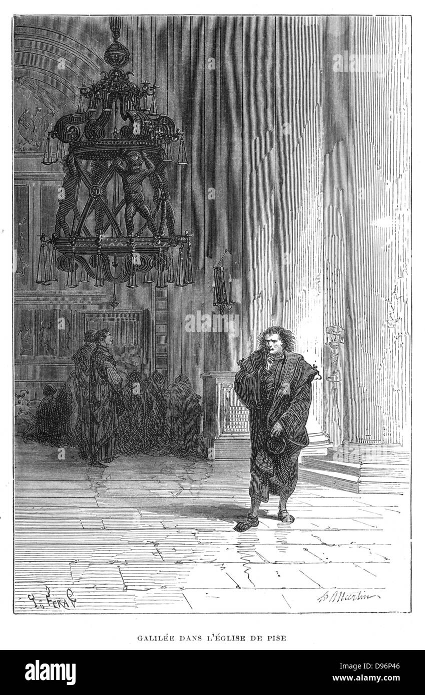 Galileo osservando la oscillazione del lampadario nel Duomo di Pisa, c1584. Galileo  Galilei (1564-1642) astronomo italiano, matematico e fisico utilizzato  questa osservazione nel suo lavoro che ha portato alla sua scoperta dell' isocronismo
