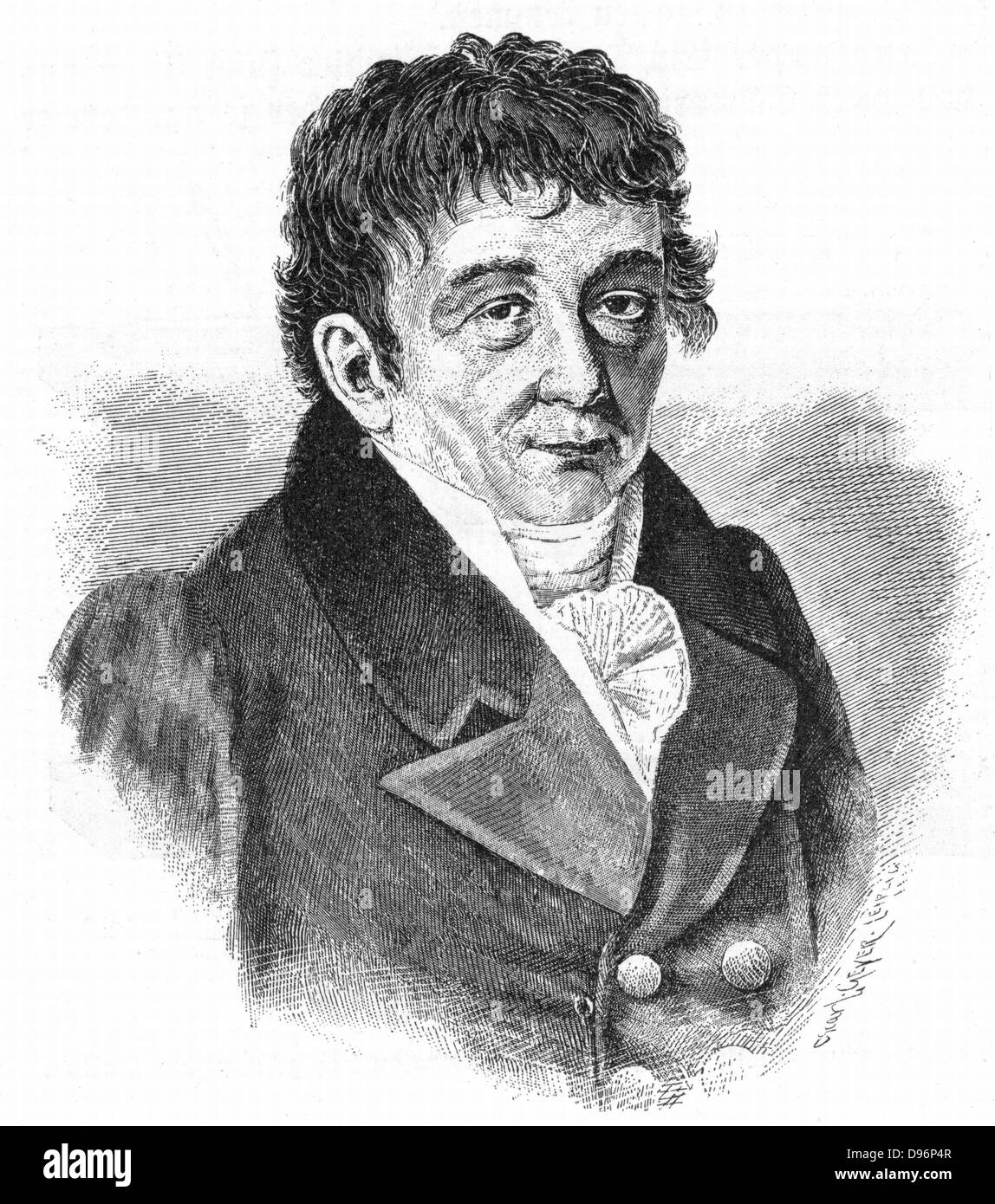 Ernst Florens Friedrich Chladni (1756-1827) fisico tedesco. Xix secolo. [C1895]. Pioneer di acustica che ha sviluppato la tecnica dove la sabbia vibrare su una piastra di metallo forme regolari pattern simmetrici (Chladni's figure). Incisione. Foto Stock