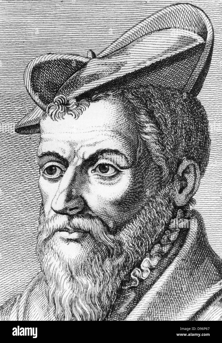 Pierre Belon (1517-1564) naturalista francese, 36 anni, 1553. Da "Histoire des Philosphes Modernes' Alexandre Saverien, (Parigi 1762). Incisione su rame. Foto Stock