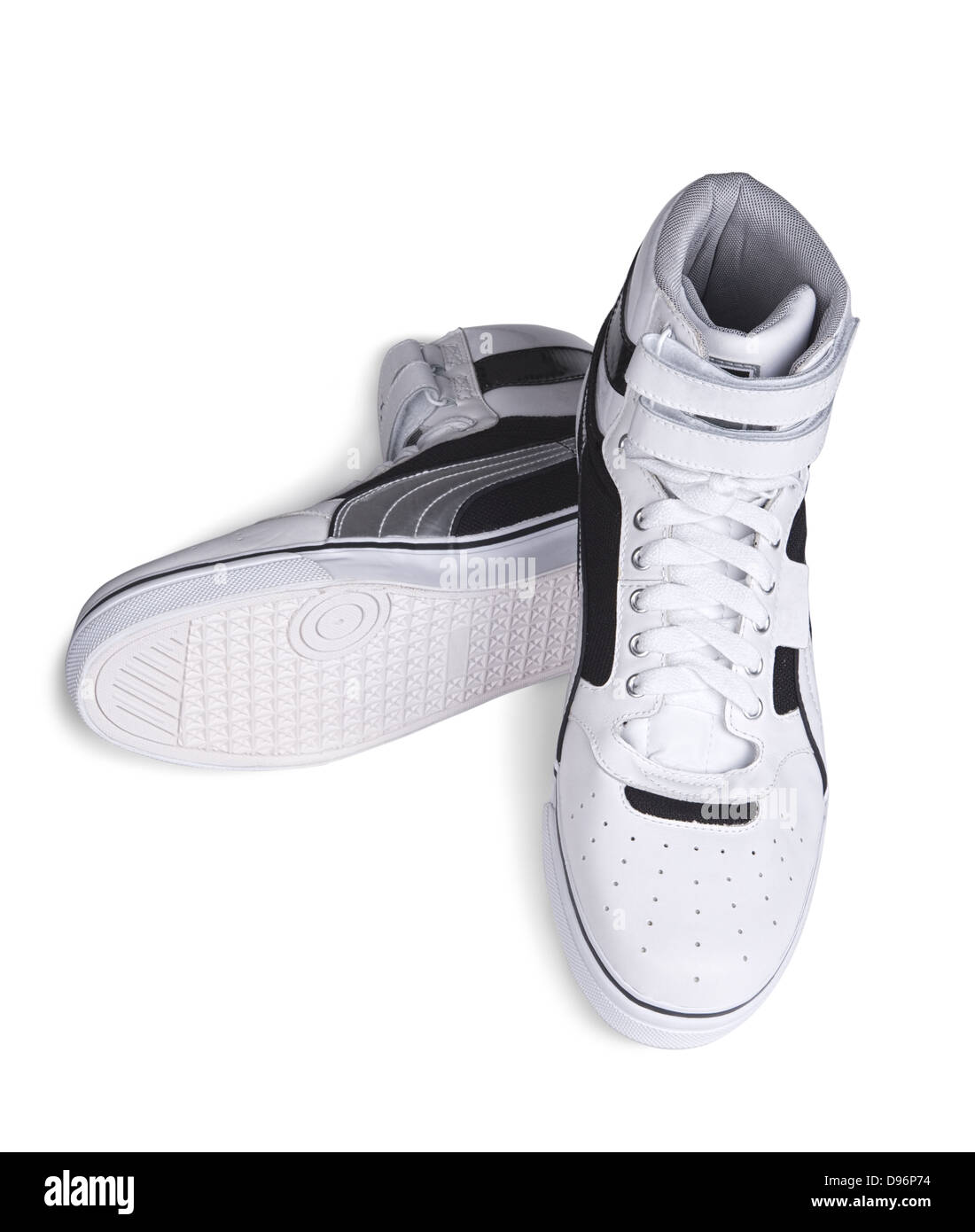 Bianco scarpe sportive coppia isolata su sfondo bianco Foto Stock